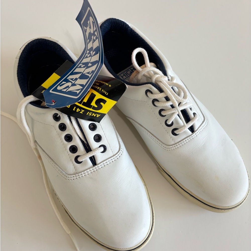 Lehigh Men Safety Shoe White Leather Steel Toe Sneakers Size 7 Slip Resistant S1